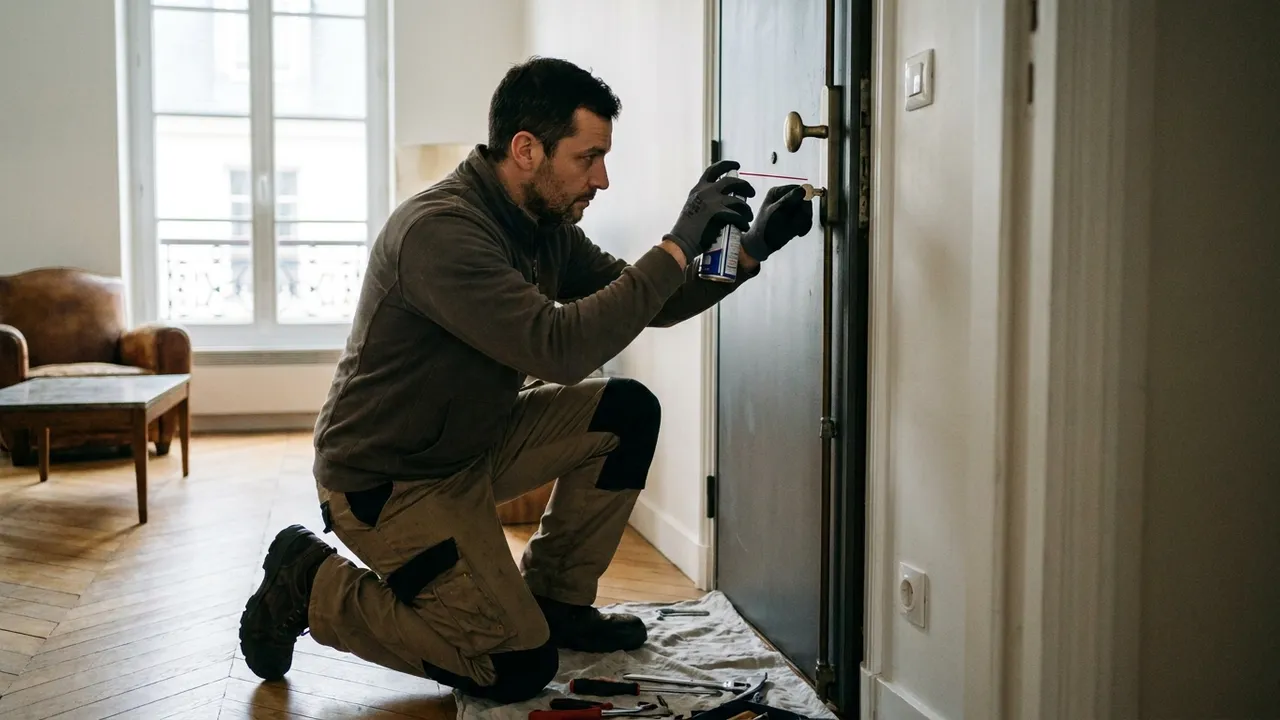 Diagnostic d'une serrure grippée sur la porte d'entrée d'une maison de Mennecy